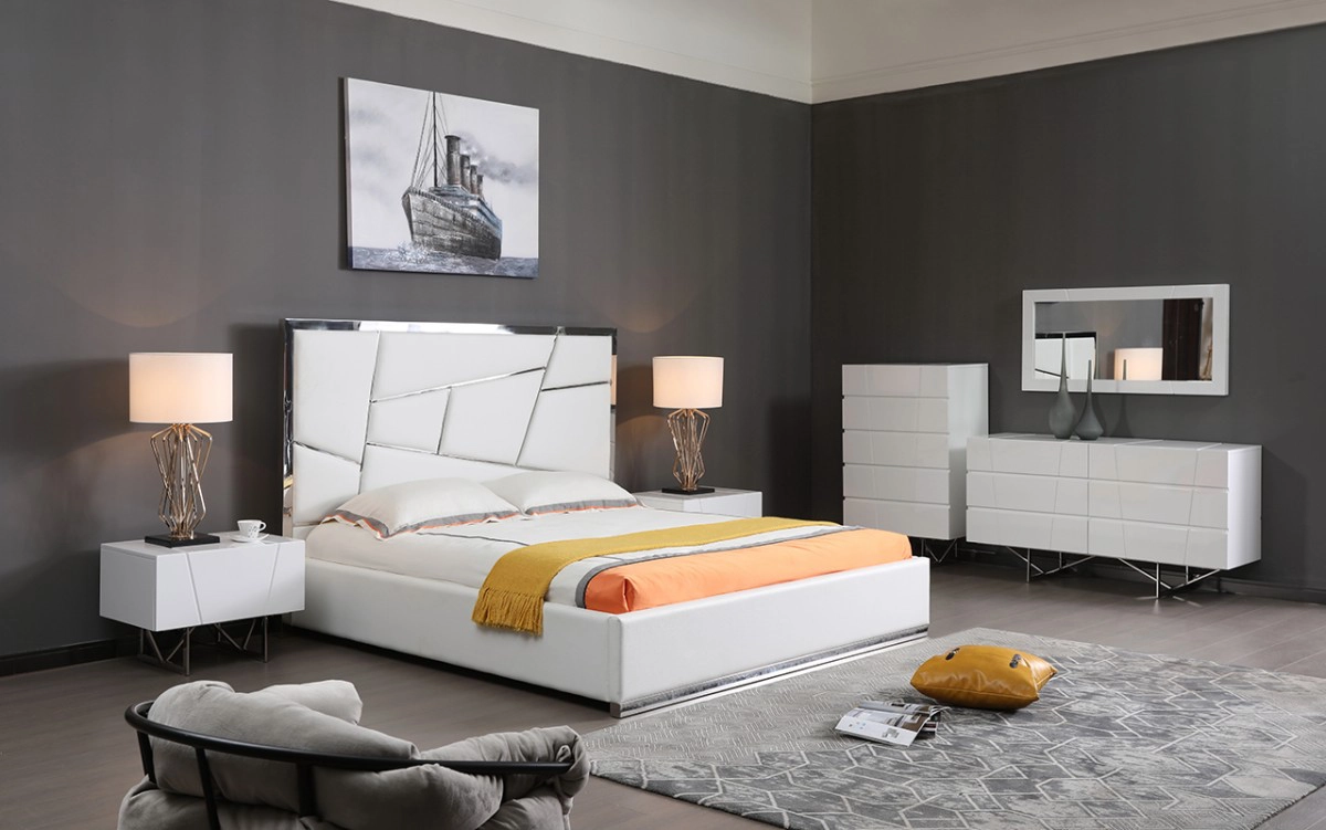 Chrysler Modern White Bonded Leather Bed