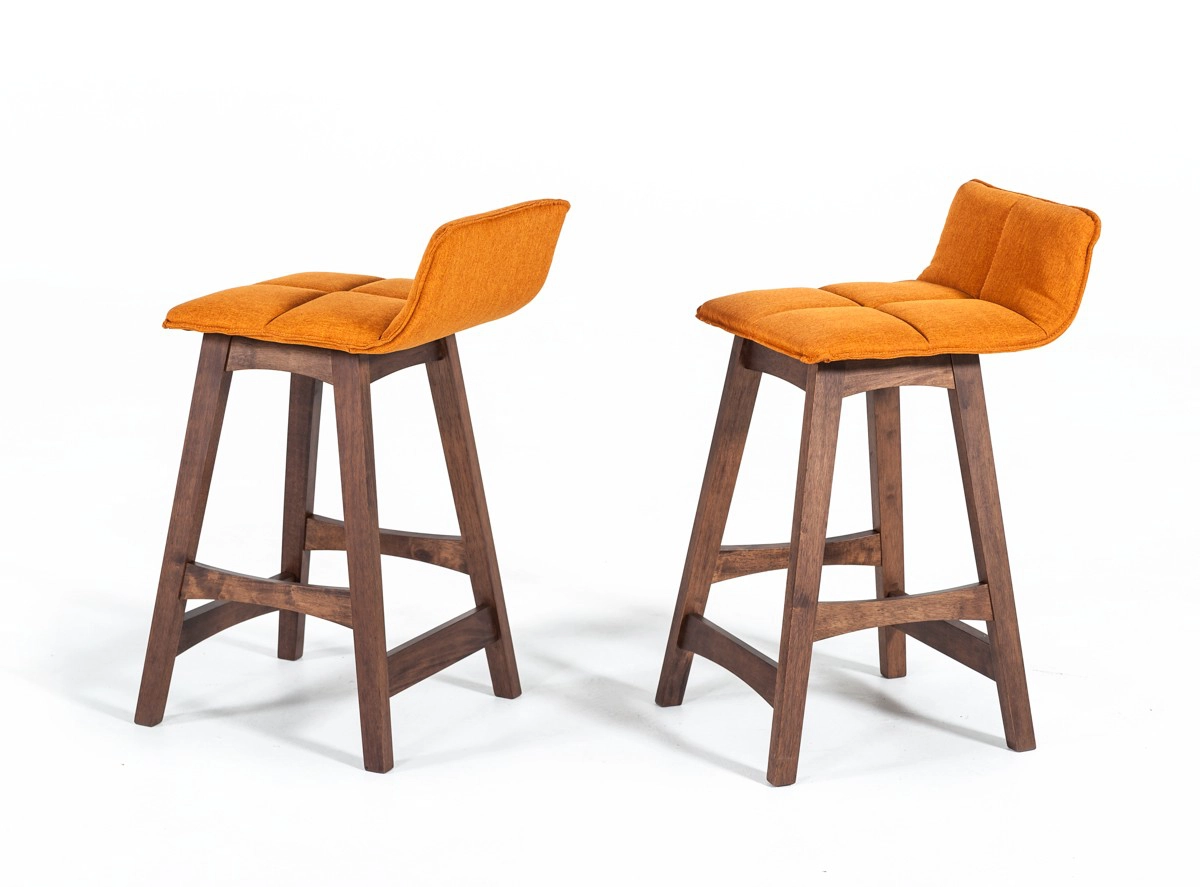 Candice Modern Orange & Walnut Bar Stool (set Of 2)