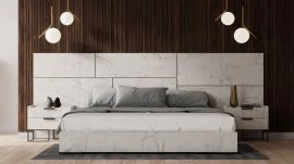 Marbella - King Italian Modern White Marble Bed With 2 Nightstands
