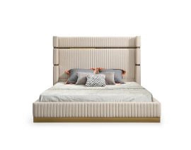 Modrest Sterling Modern Beige Bonded Leather & Gold Bed King