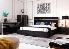 Cartier Modern Black Velvet & Rosegold King Bed